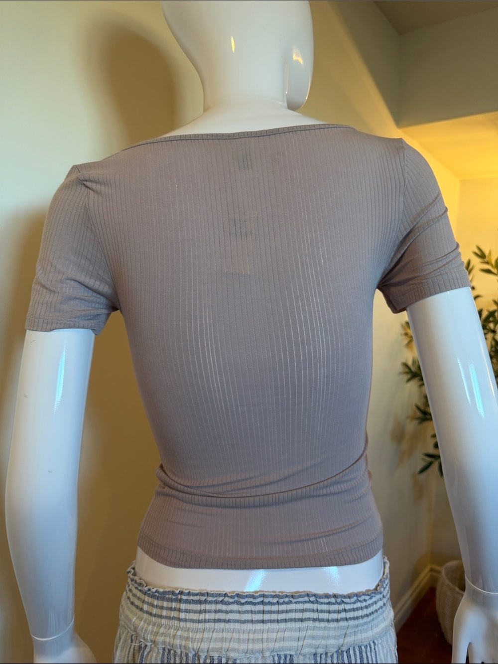 NWT Aerie Taupe Ribbed Modal Fitted T-Shirt Small